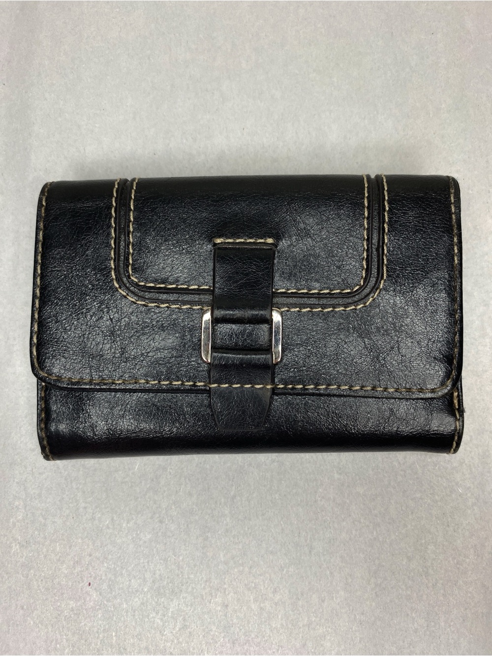 Vintage Y2K Nine West Black Contrast Stitch Organizer Fold Over Wallet 5.5”X 3.7